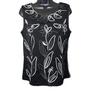 Lauren Michelle Sleeveless Black Metallic Cord Floral Design Top